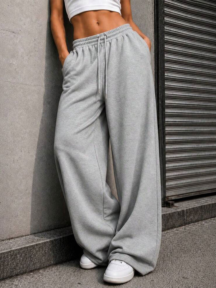 Calça Wed Leg Moletom Feminina Baggy Y2k Streetwear